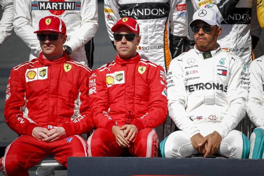 Da sinistra, Raikkonen, Vettel e Hamilton